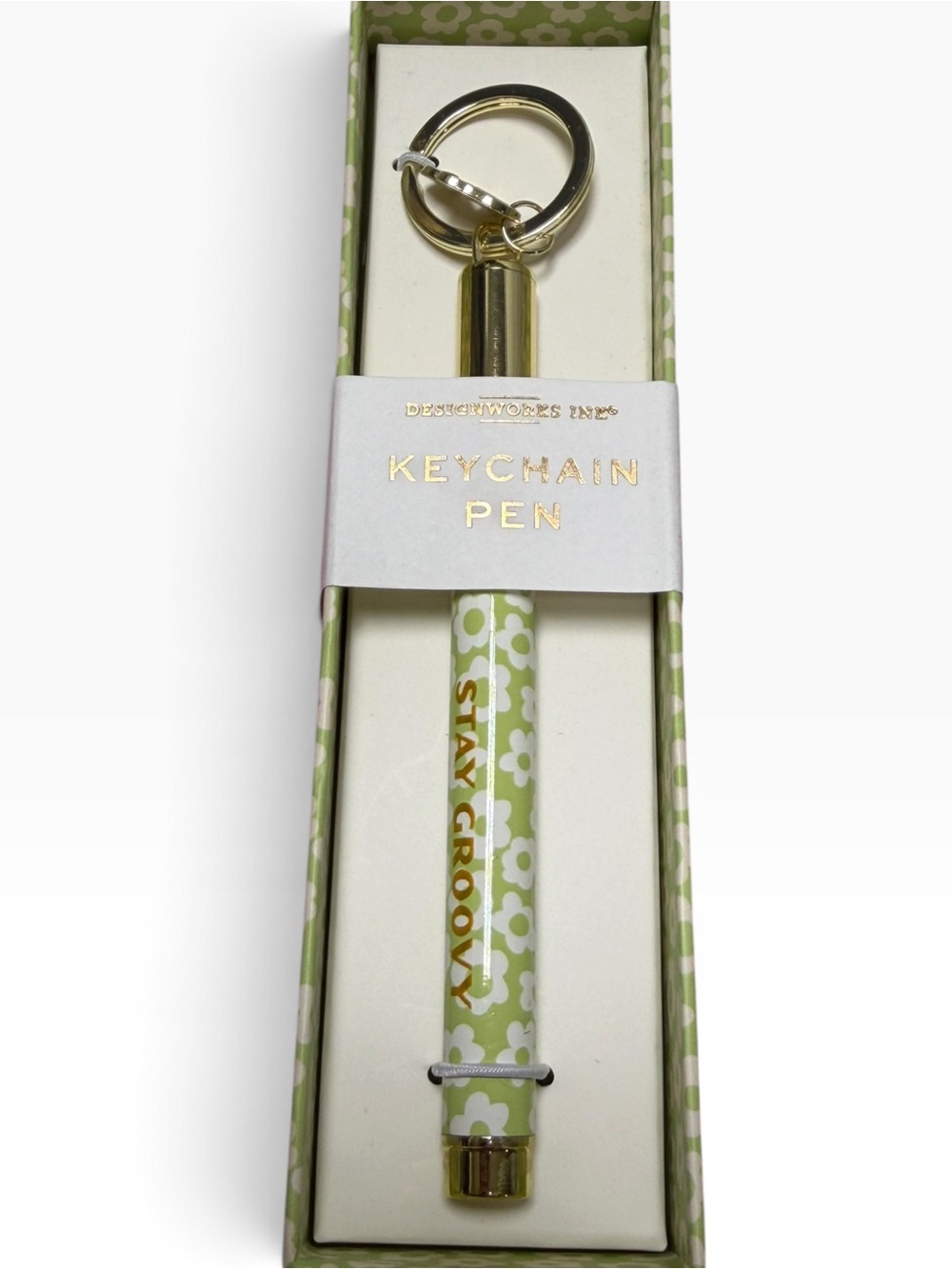 DesignWorks Ink “Stay Groovy” Daisy Keychain Pen with Mushroom Charm – New